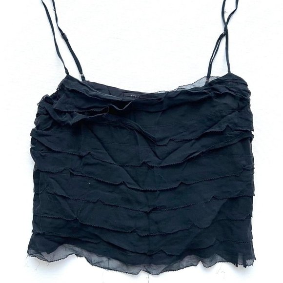 BCBG Tiered Crop  Ruffled Tank Black ( M ) - Picture 1 of 2